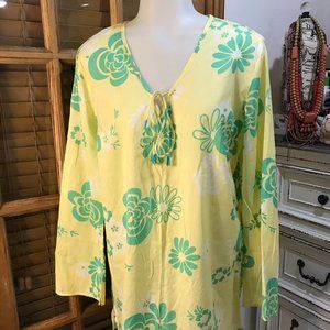 Like New Vibrant Yellow/ Green Floral Print V Neck Tunic Size M By GAP